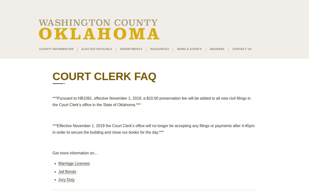 Washington County bond posting information for jail release processing
